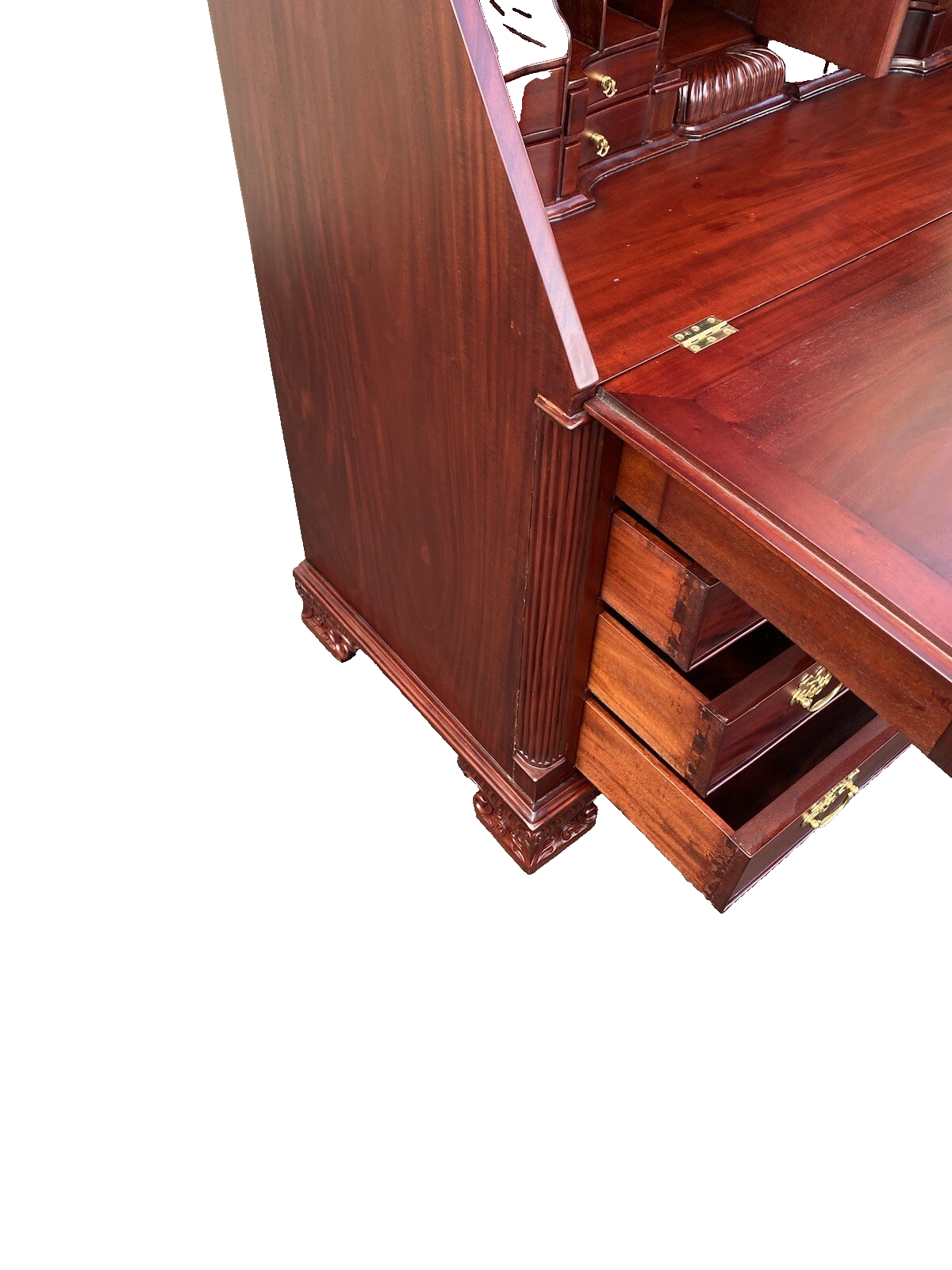 64897    Solid Mahogany 2 Piece Chippendale Secretary Desk w/ 2 Secret Drawers