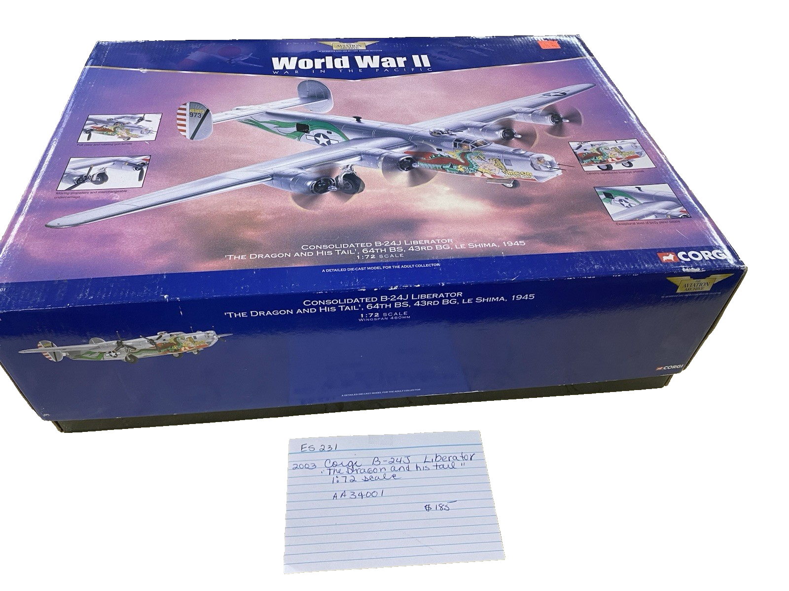 ES 231: Corgi B24 J Liberator Dragon and  his tail diecast Airplane AA34001
