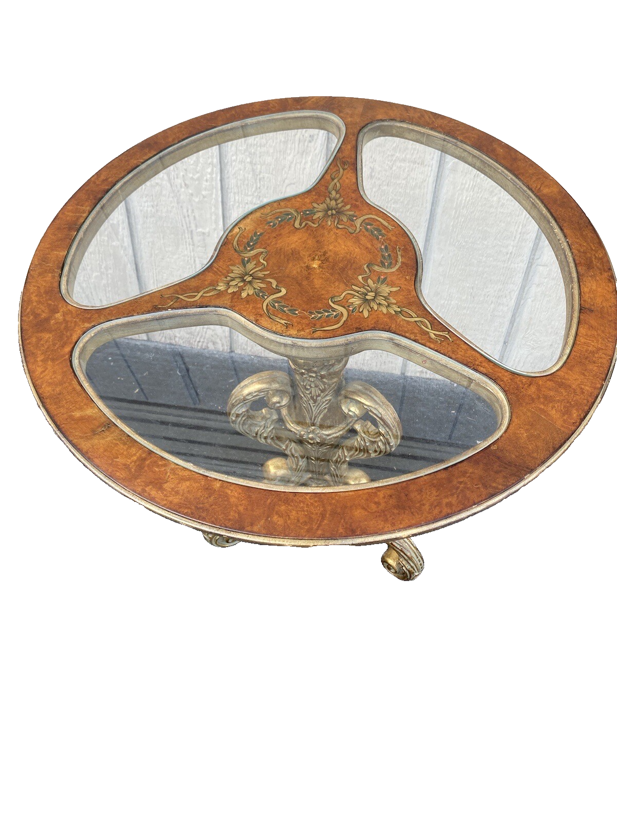 64780 Decorator Hand Painted Lamp Table with Glass Inserts