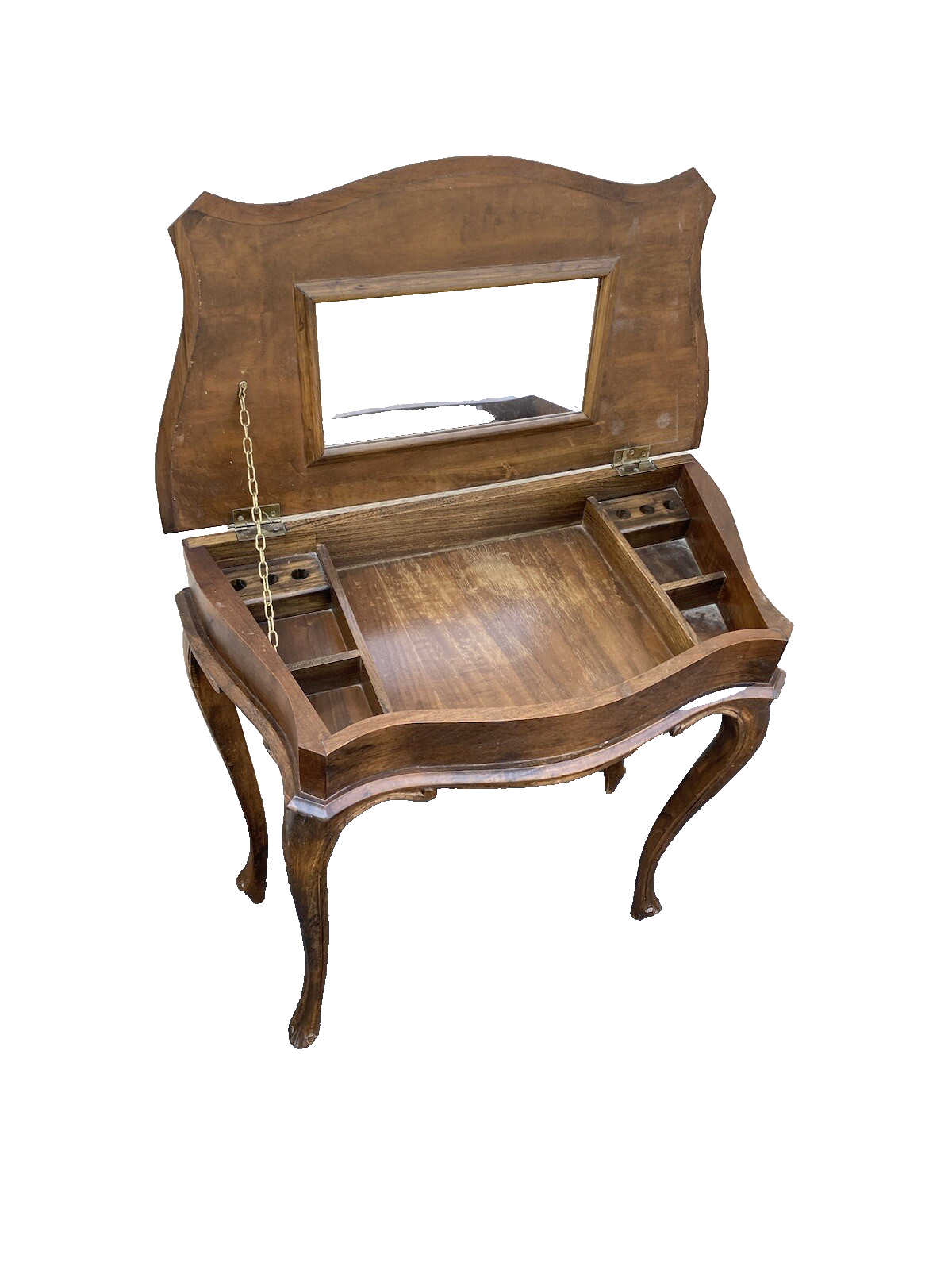 64699 Mahogany Flip Top Sewing Stand Vanity Desk Tooled Top
