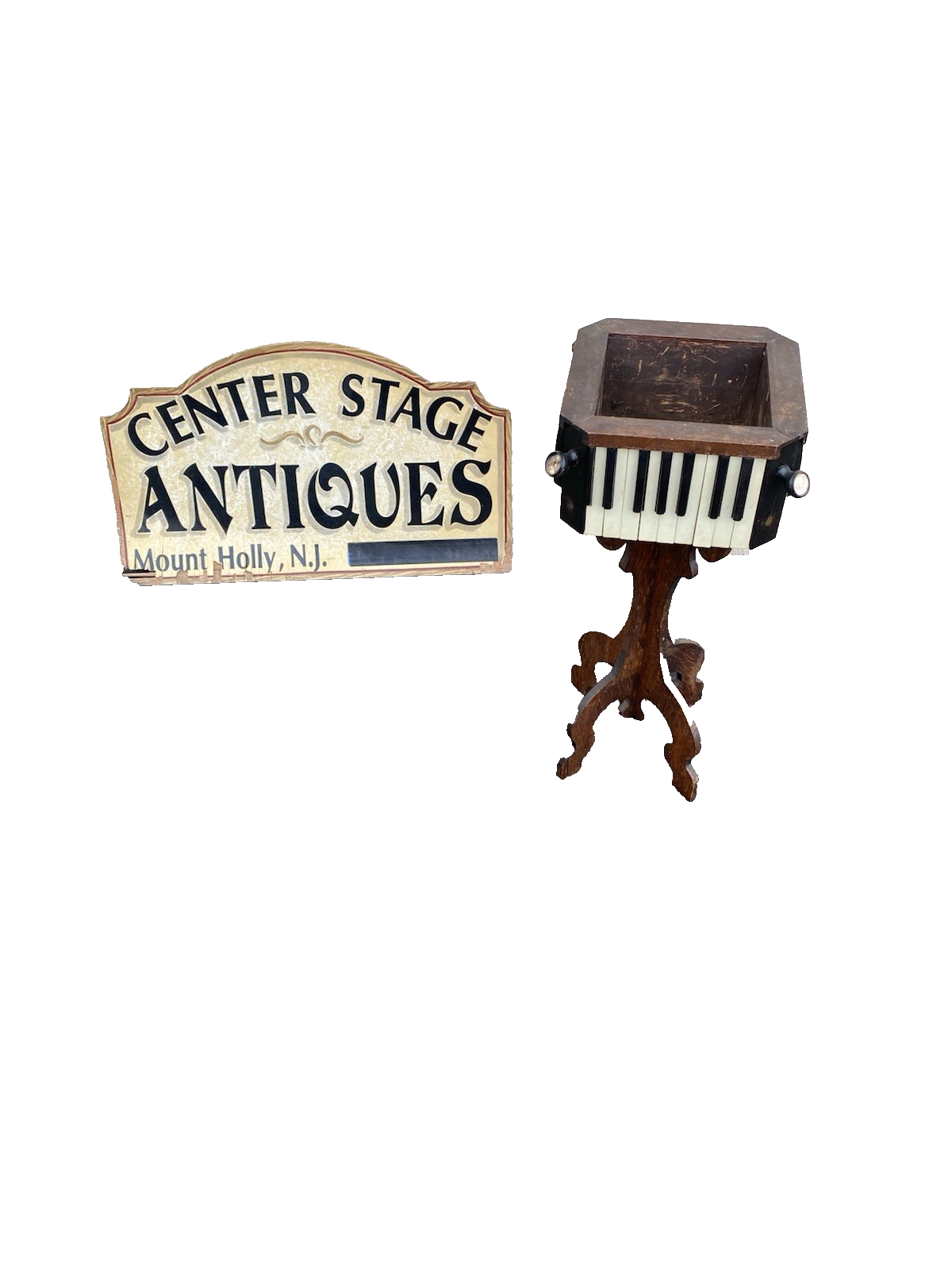 66597  Antique Folk Art Planter with Piano Key Design