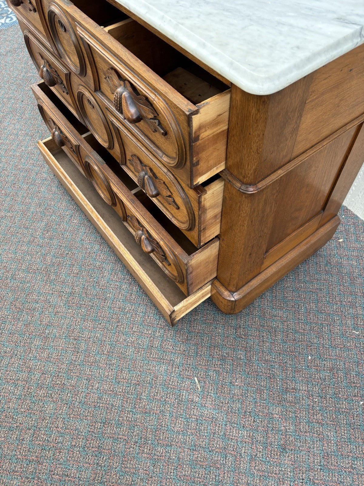 66668    RARE  Antique Victorian Oak Marble Top Dresser with Mirror