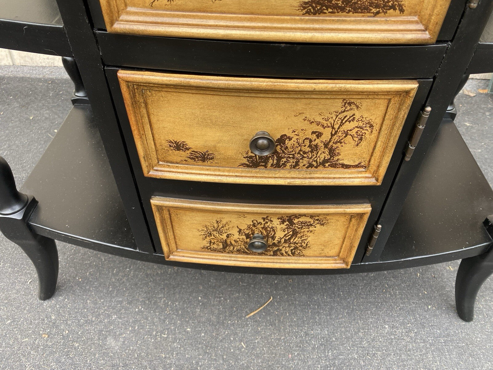66147 Ebony Stenciled Decorator Shelf Sideboard Console Table Stand