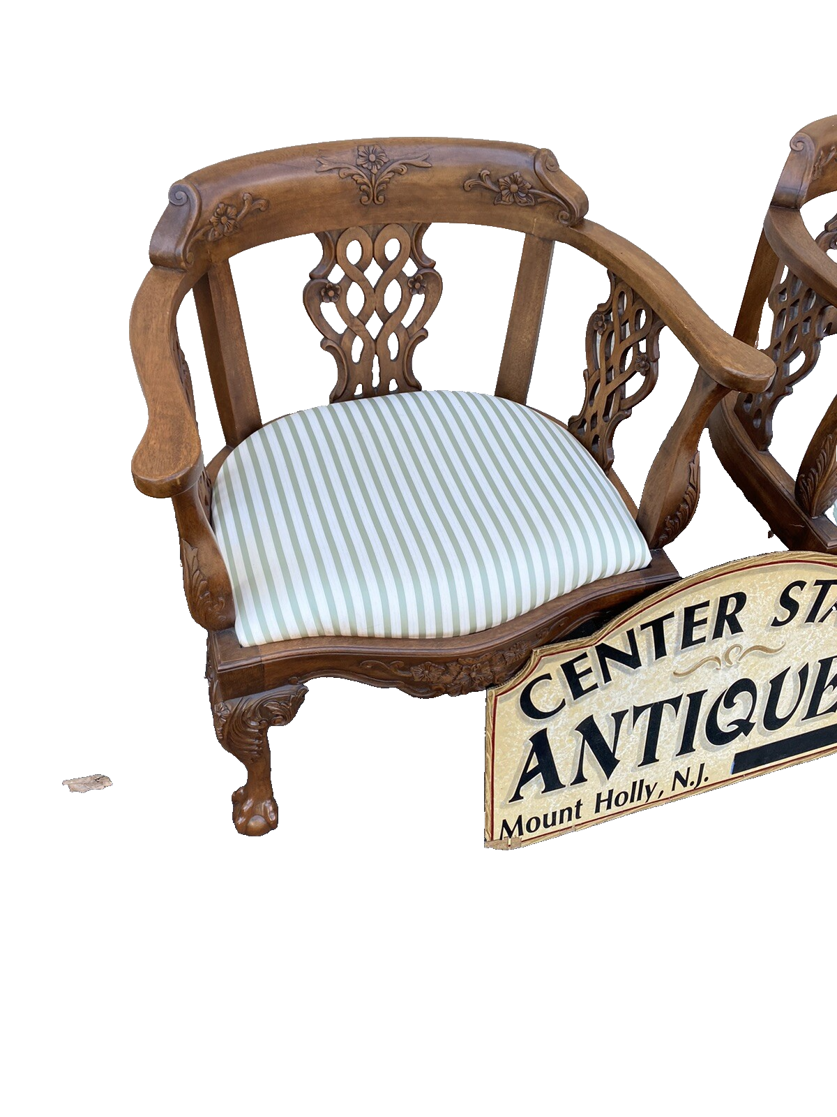 65492 + 65504: Pair Solid Mahogany Hand Carved Armchairs Chair s