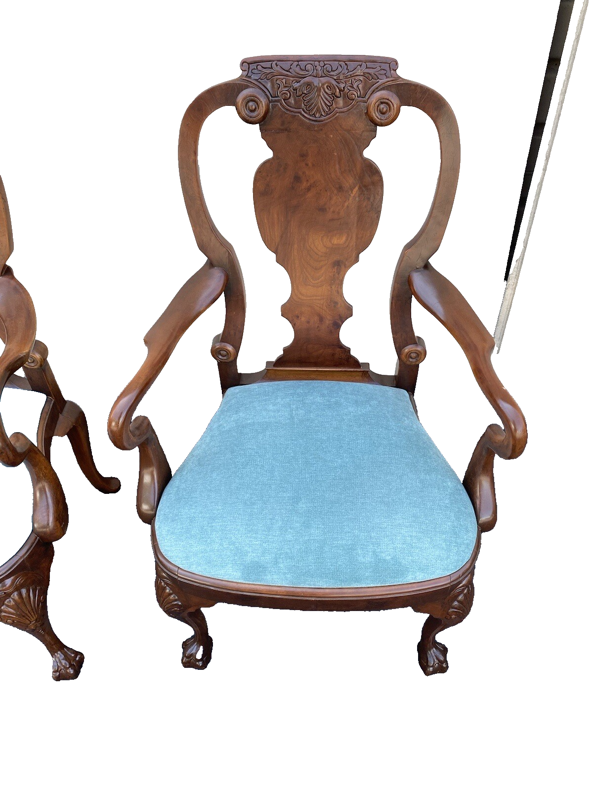 64506   Pair Burled  Mahogany Armchairs  Chair s