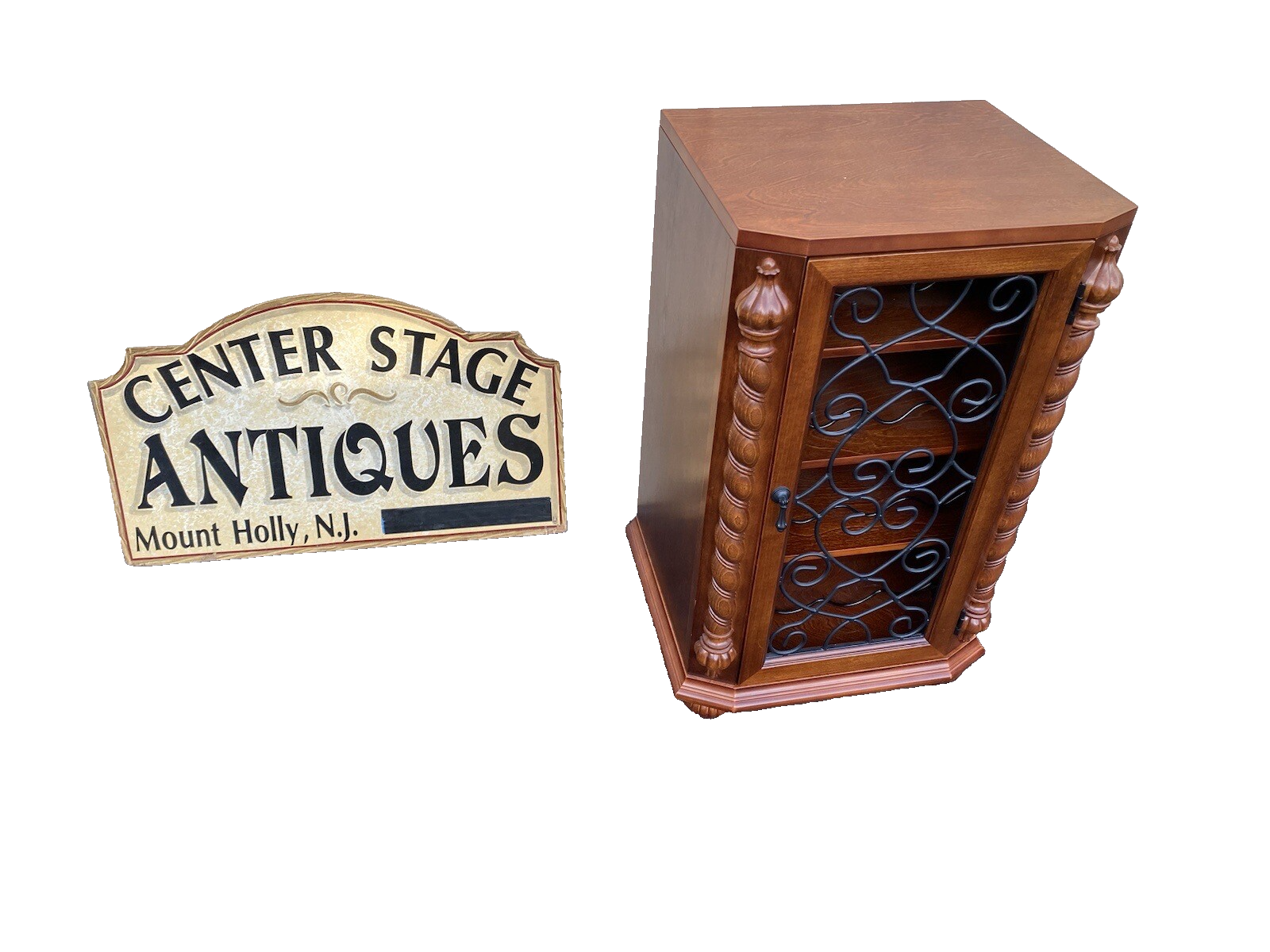 64917  Mahogany Nightstand End Table Stand Wine Rack