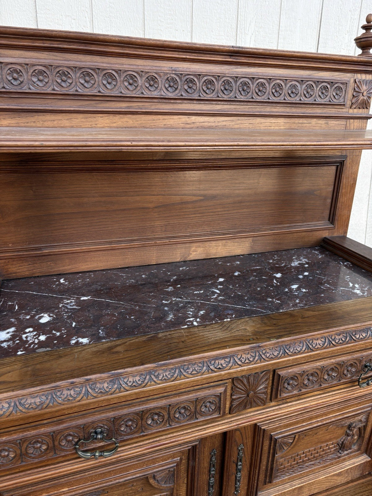 67011 Antique French Marble Top Buffet Sideboard Cabinet