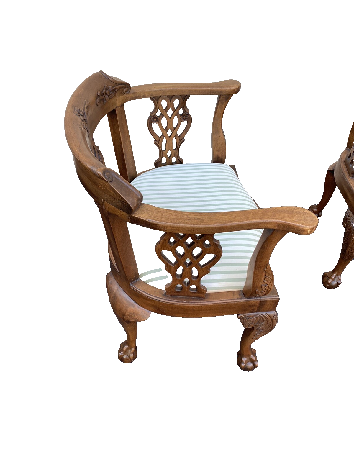 65492 + 65504: Pair Solid Mahogany Hand Carved Armchairs Chair s