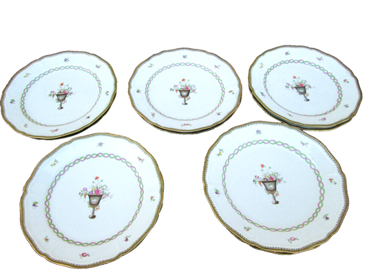 COL 01 MWW:  SET OF 11 ANTIQUE PORCELAIN URN & FLOWERS 8" PLATES