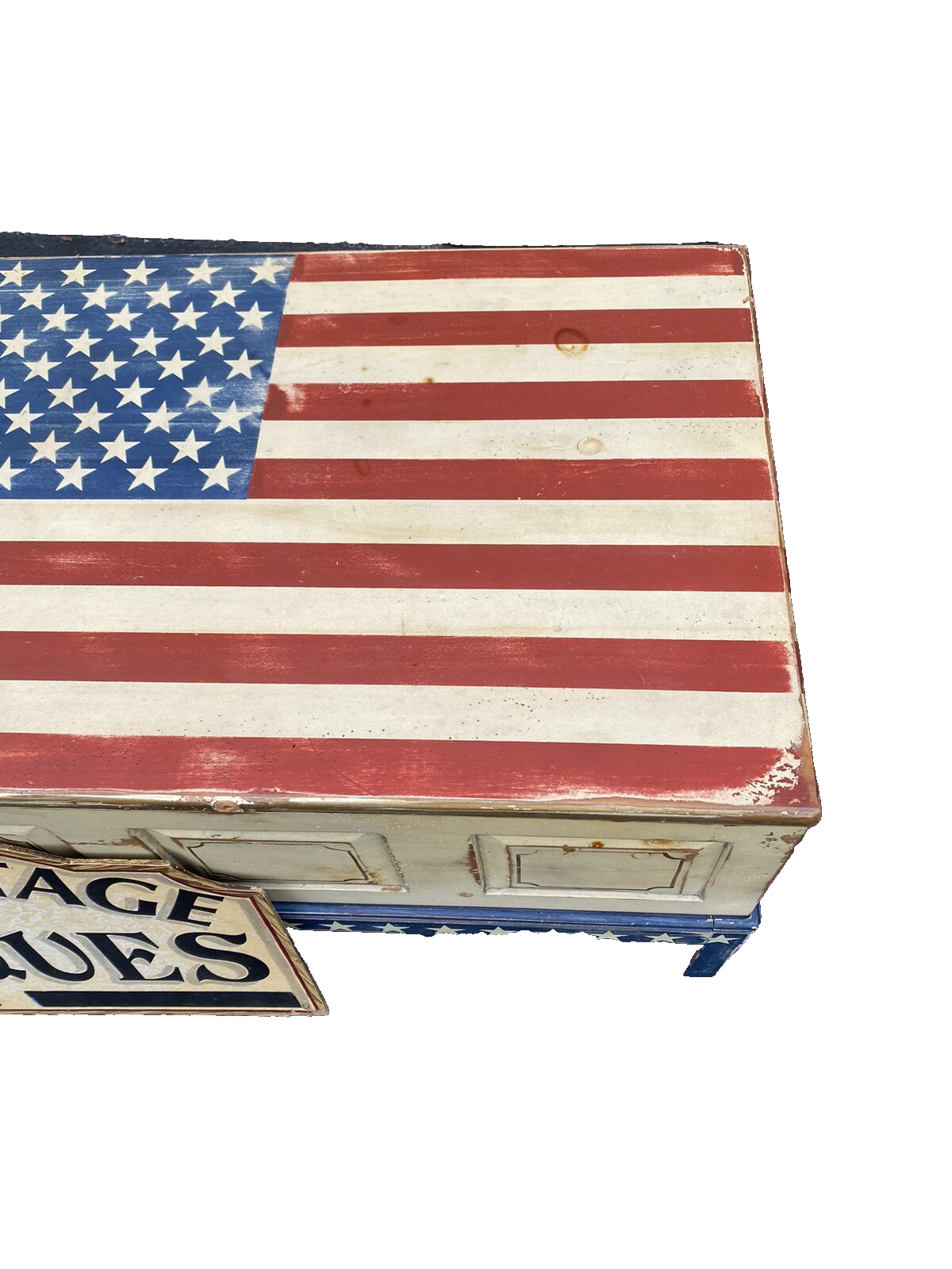 65174  Rustic  Primative Coffee Table with  STORAGE  Americana Flag Design