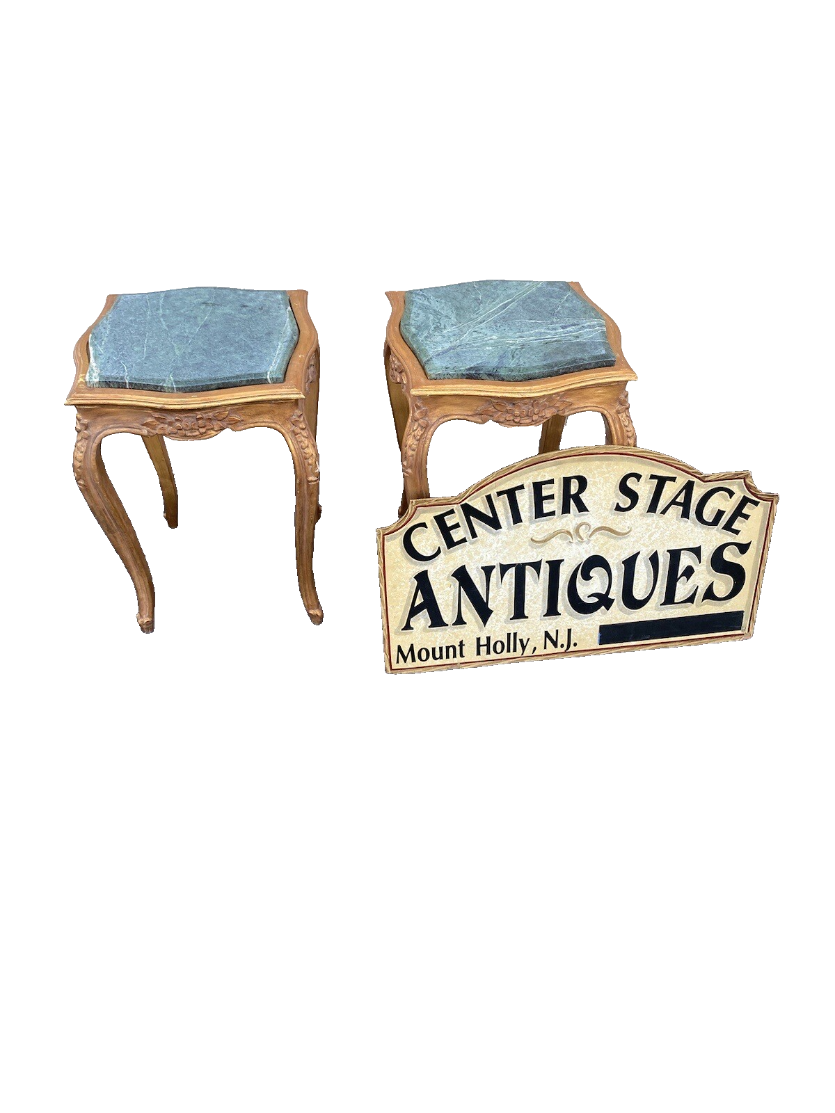 64825 Pair Marble Top Lamp Table Stand s