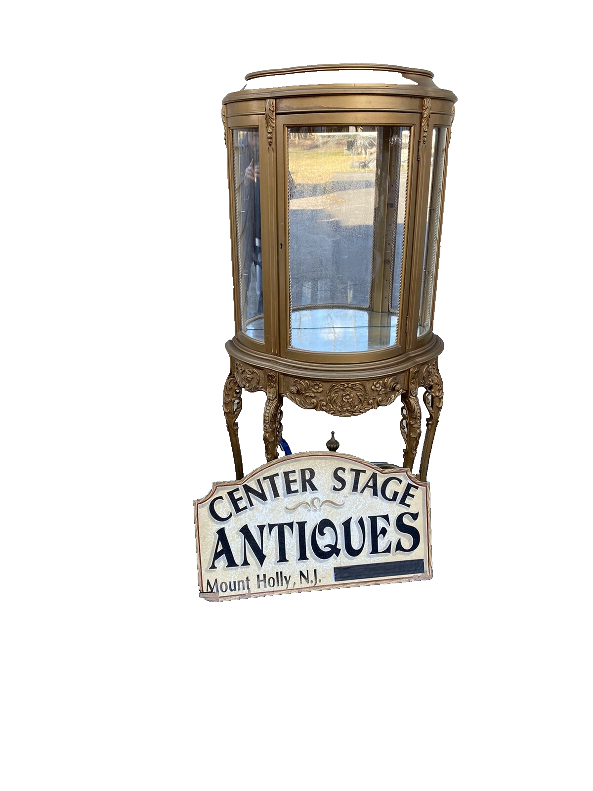 66114 Gold Louis XV Bow Glass Curio with 1 Drawer