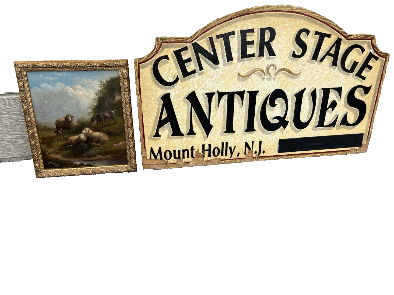 ART 01: Antique Lanscape Oil on Board  Sheep