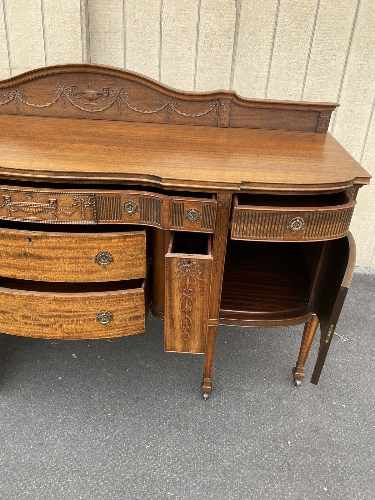 66104 Antique Mahogany Sideboard Server Buffet with WINE HOLDERS