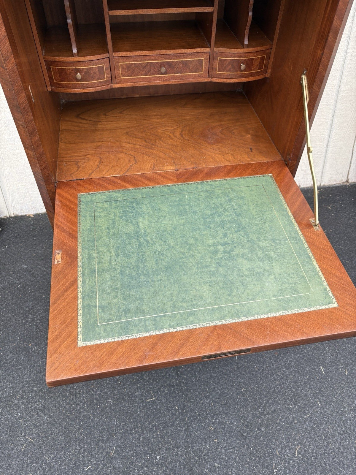 66581   Inlaid Marble Top  Louis XV Slant Front Desk Cabinet