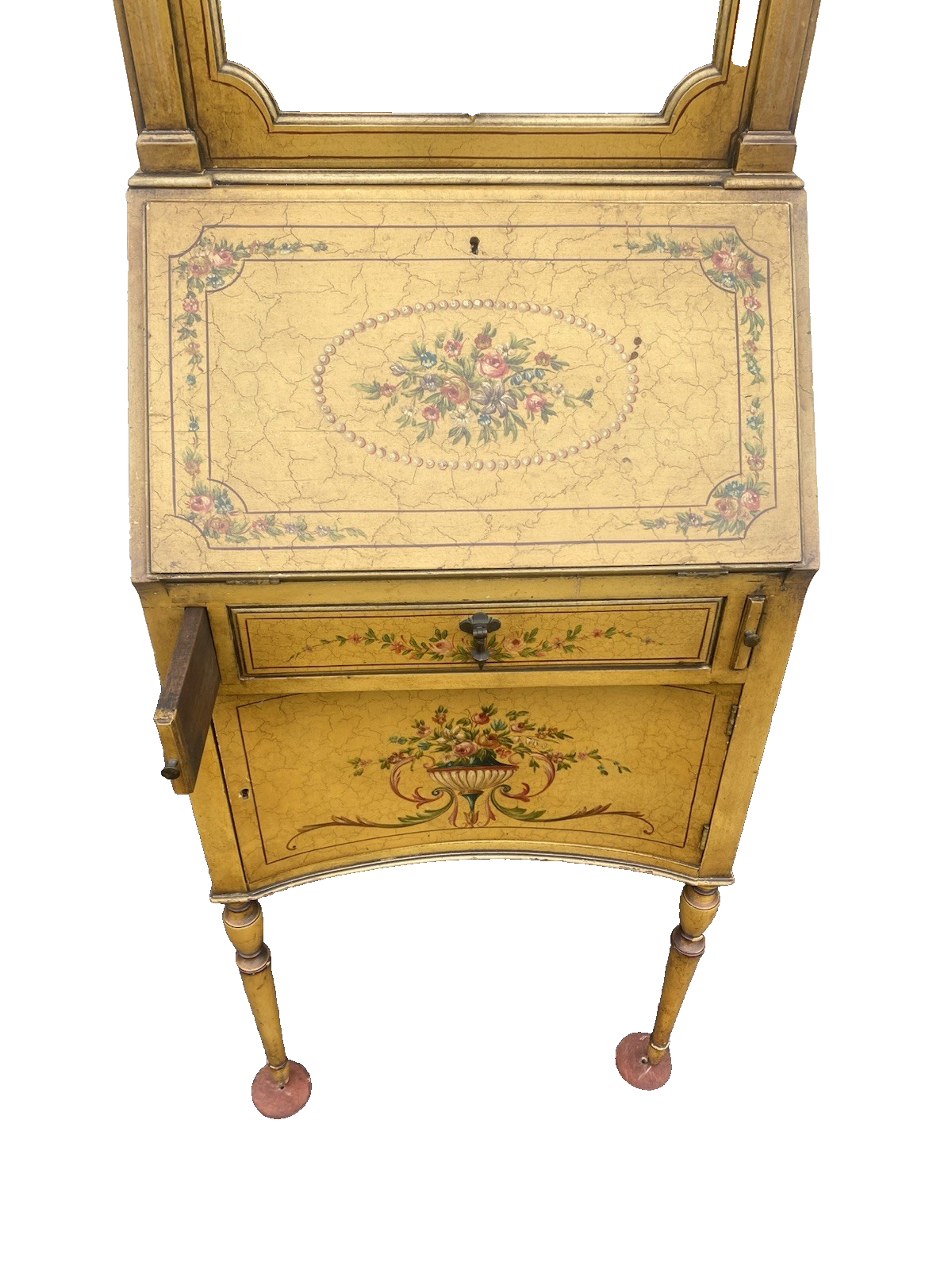 66525 Decorator Hand Painted Secretary Desk with Bookcase Top