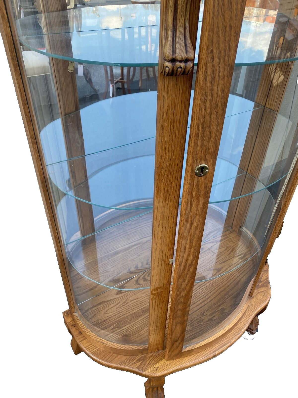 66252 Oak Lion Headed Bow Glass Curio China Cabinet