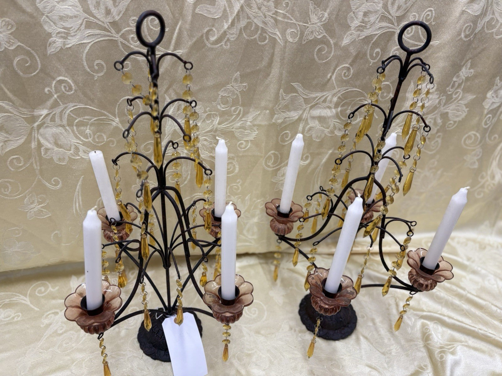 61929  Pair Candelabra Lamps with Glass Prisms
