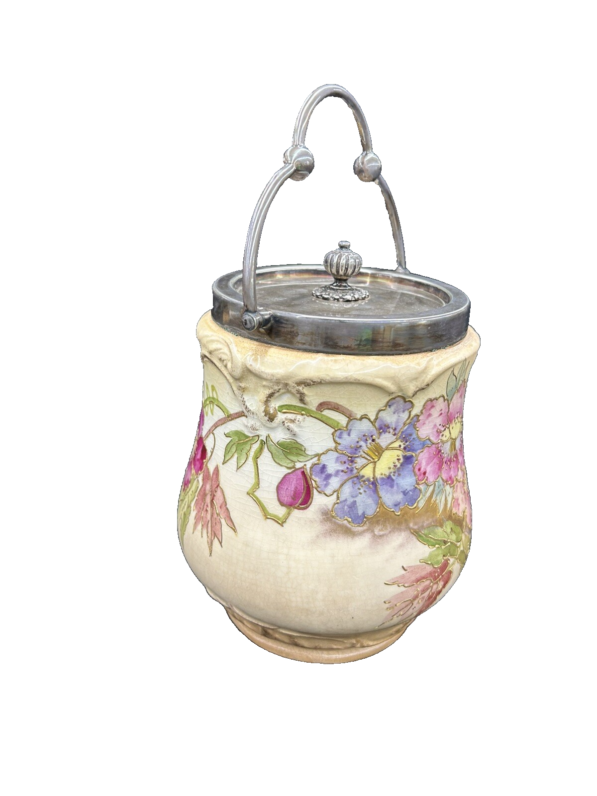 COL 01 - Antique Royal Bonn Silver Lid And Handle Biscuit Jar