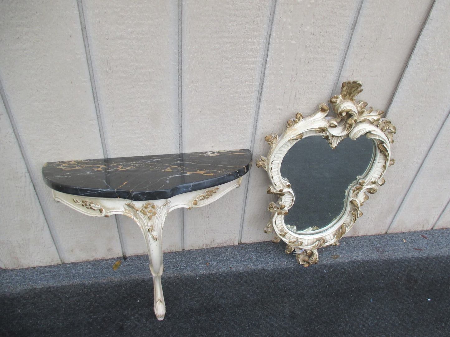 63814   Decorator Marble Top Wall Shelf with Mirror