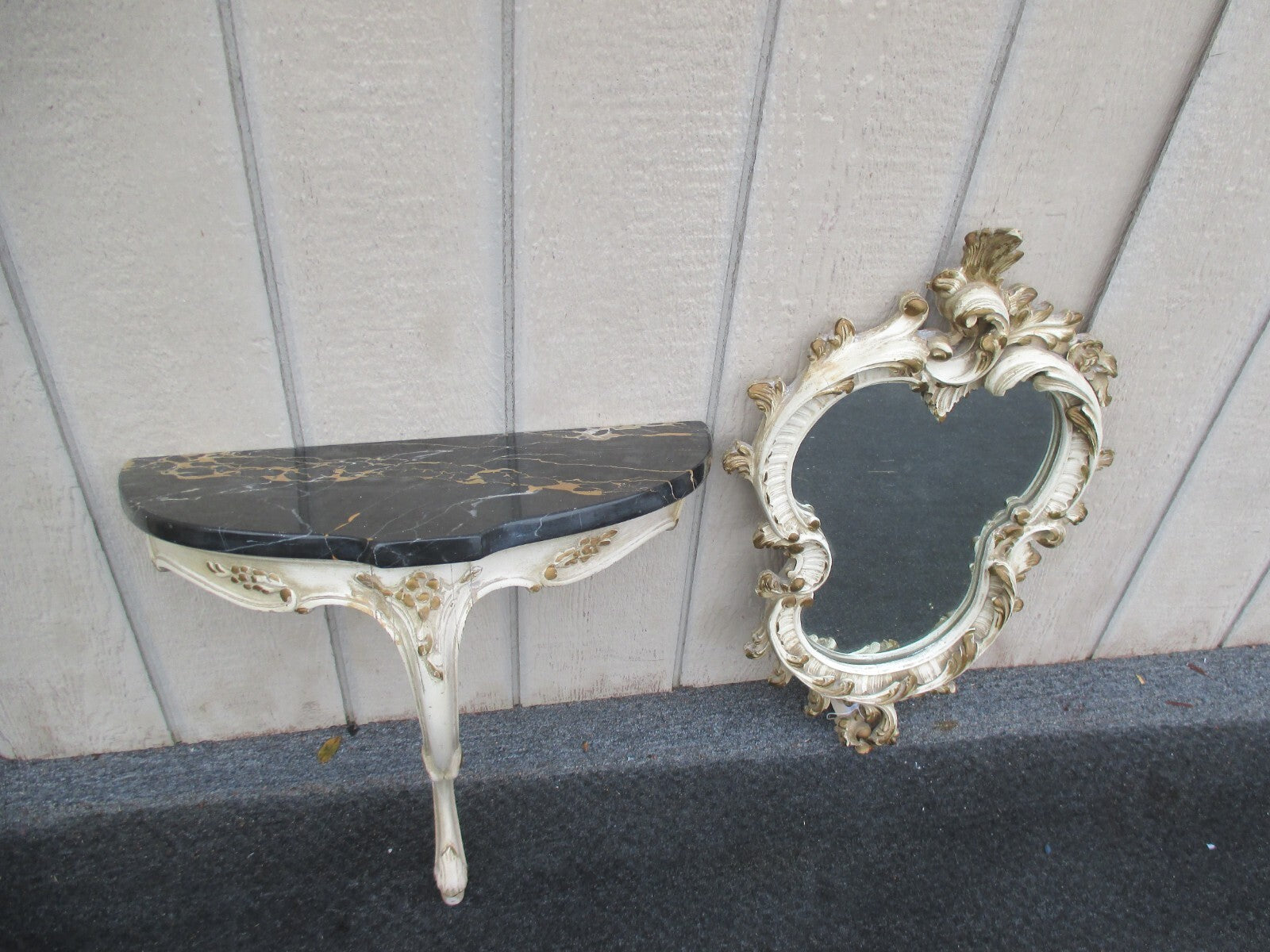 63814   Decorator Marble Top Wall Shelf with Mirror