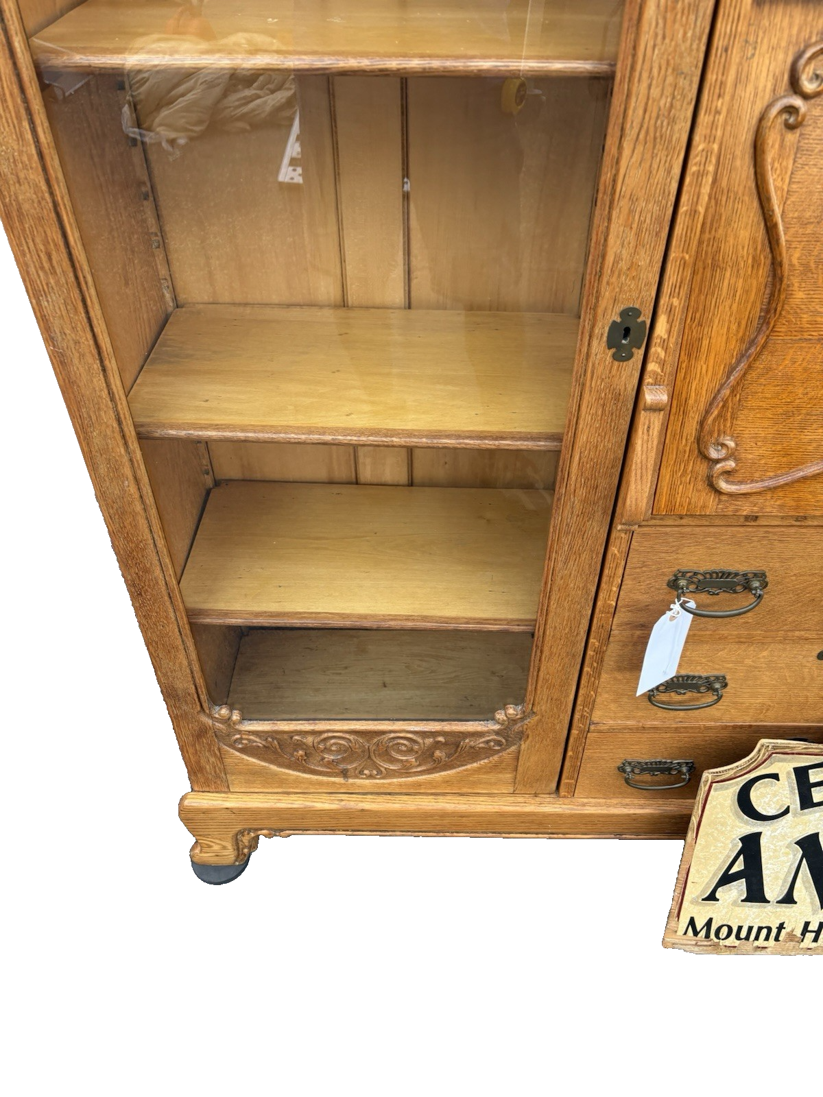 66904   Antique Victorian Oak Side By Side Bookcase Desk