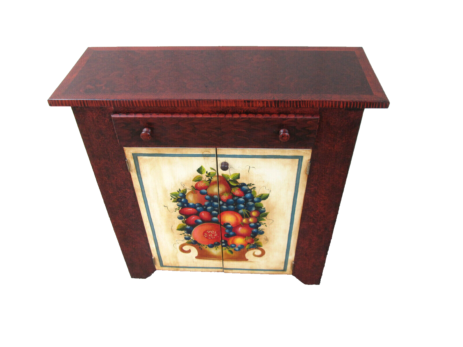 56069 HAND PAINTED FRUIT BASKET CONSOLE TABLE 2 DOOR CABINET WITH DRAWER