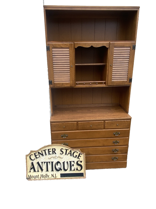 66554 Ethan Allen Maple  Cabinet with Bookcase Top