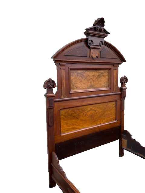 63933   Antique Victorian Walnut  2 pc Marble Top Bedroom Set Bed Dresser w/ Mir