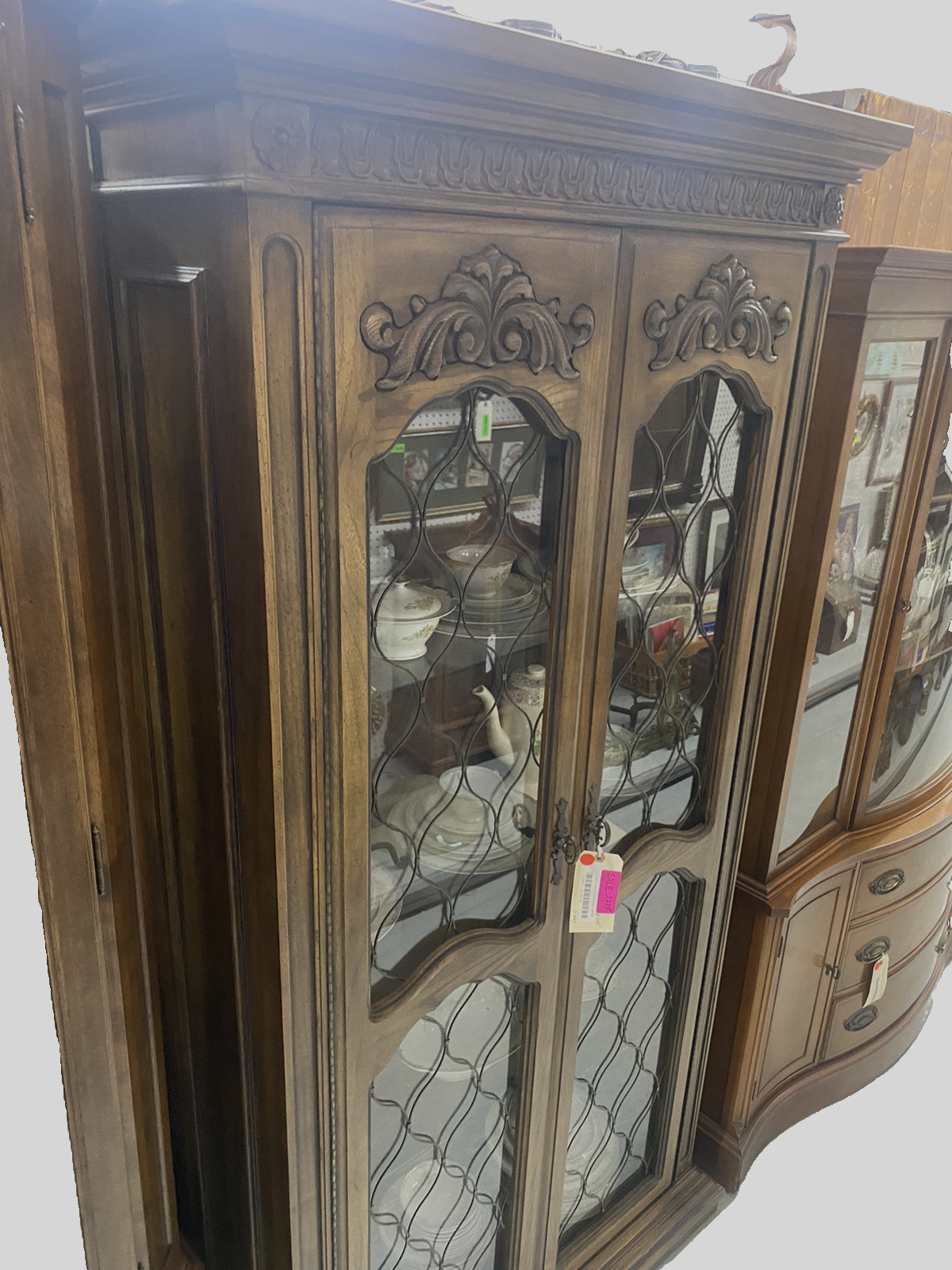 57262   Fancy  Modern Oak Curio China Cabinet with Light