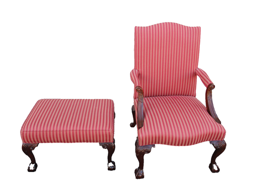 63798 SOUTHWOOD Chipppendale Armchair w/ Foot Stool Bench Ottoman