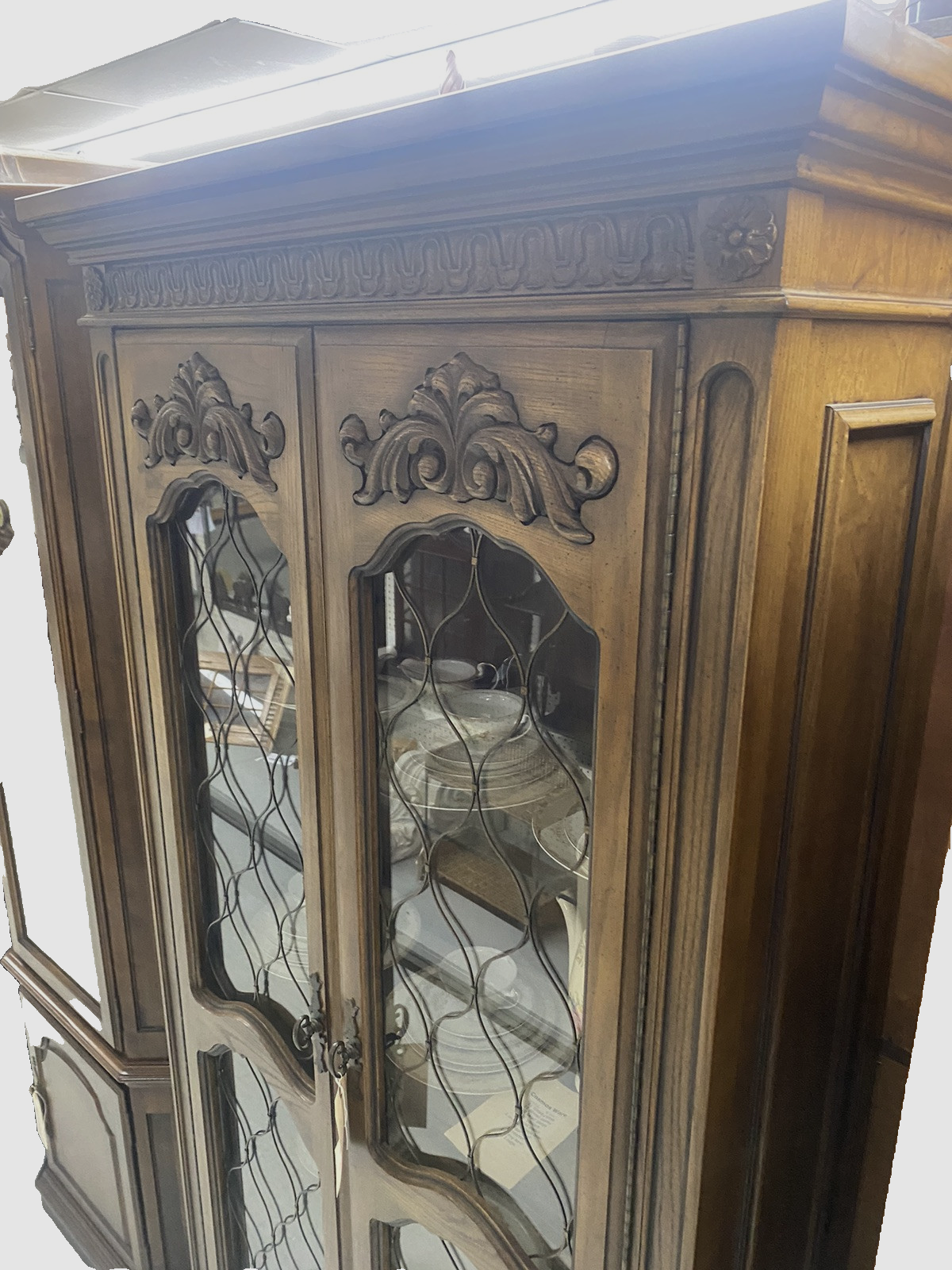 57262   Fancy  Modern Oak Curio China Cabinet with Light