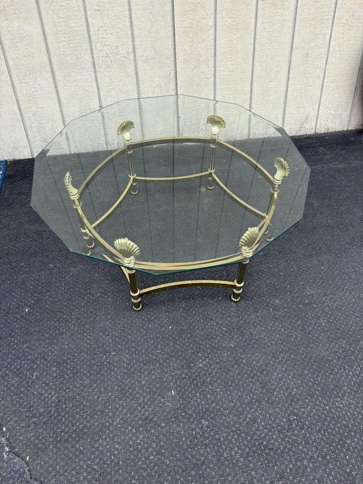 66743   QUALITY Brass and Glass Shell Design Coffee Table