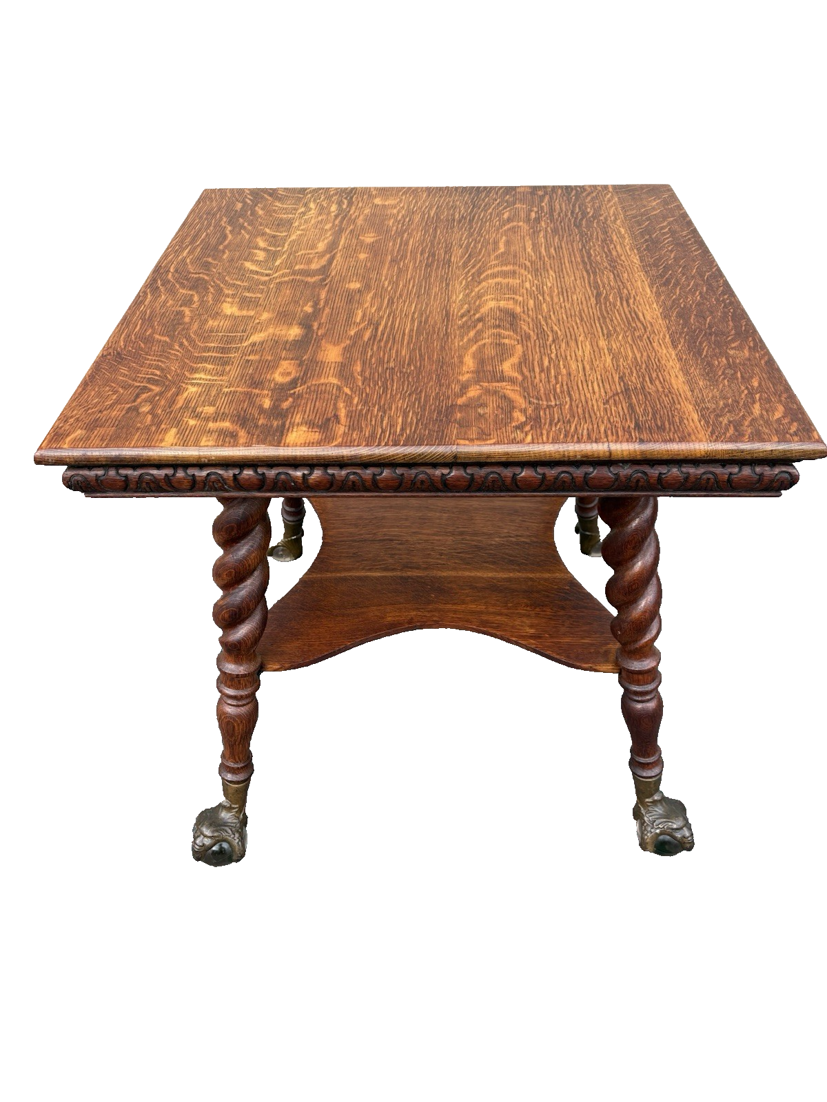 67110 Antique Victorian Oak Claw Foot Lamp Table Stand