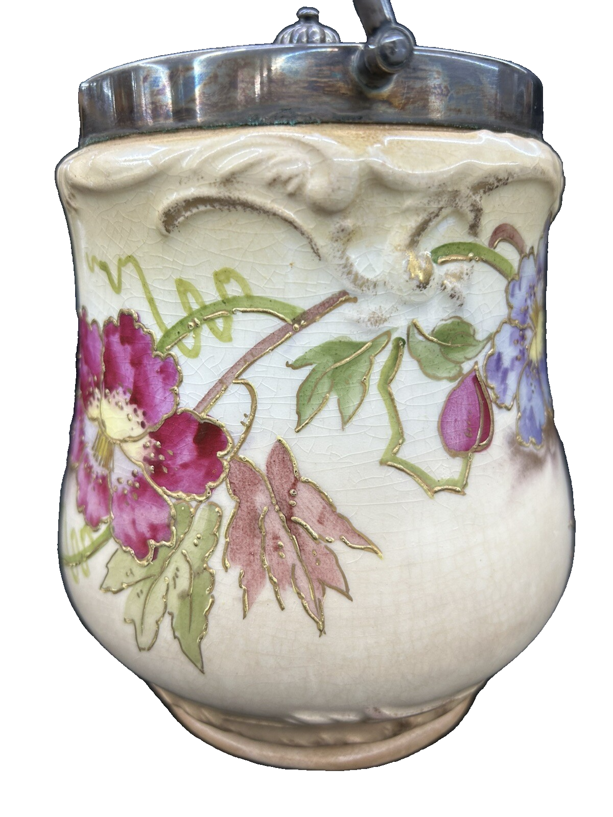 COL 01 - Antique Royal Bonn Silver Lid And Handle Biscuit Jar