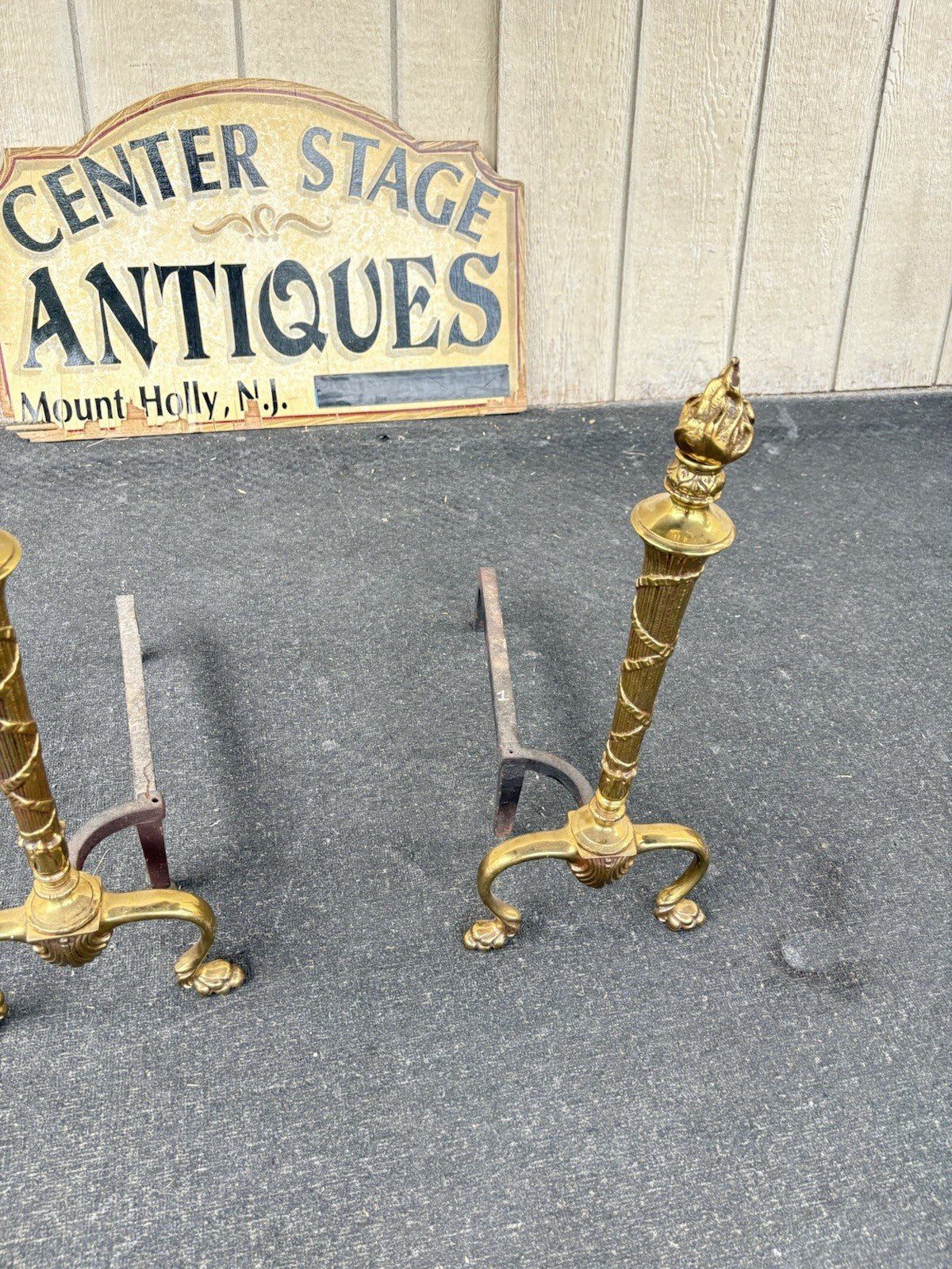 66798 Pair Fancy Brass Fireplace Andirons