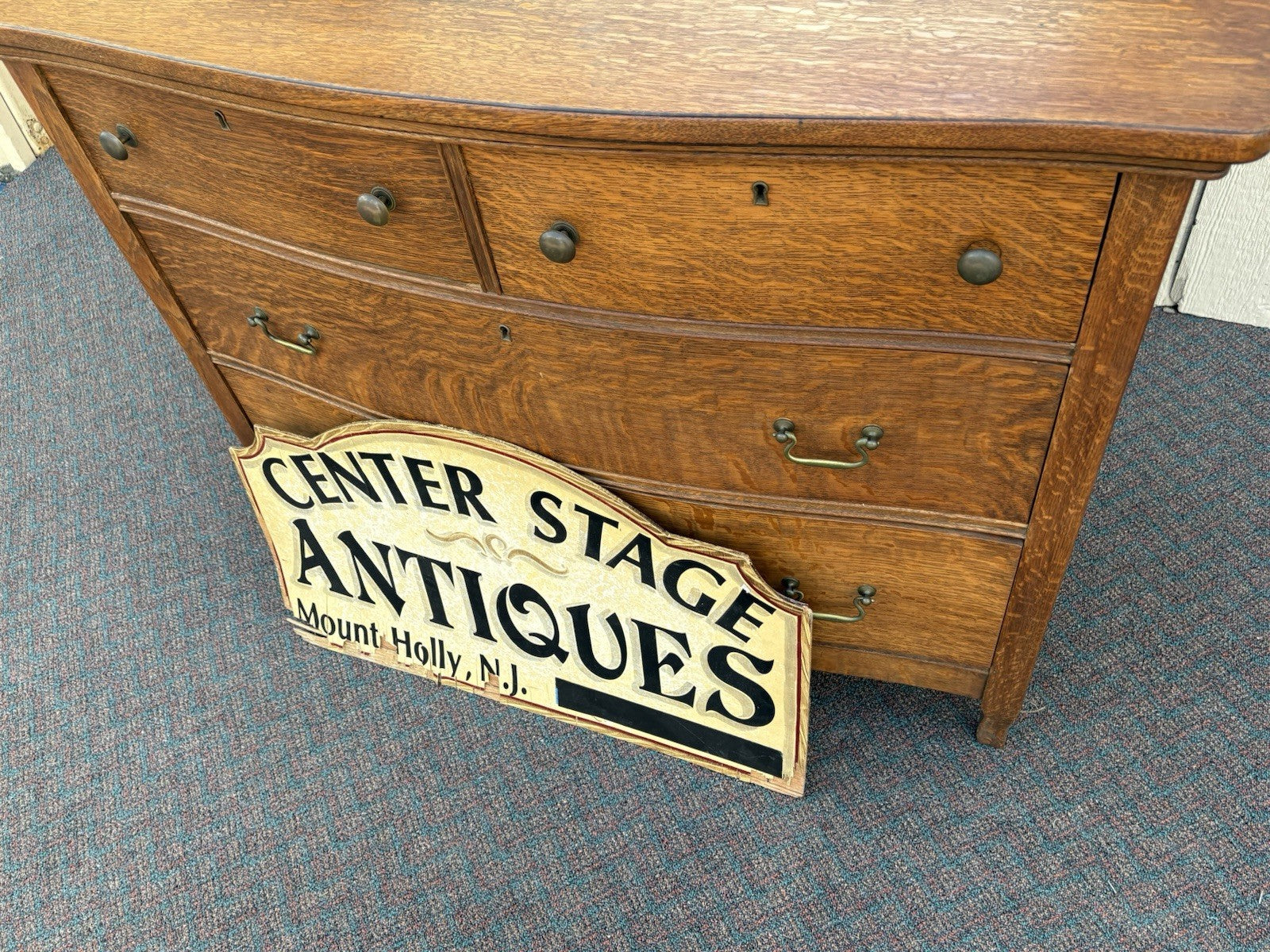 00001 Antique Victorian Oak Dresser Chest with Mirror