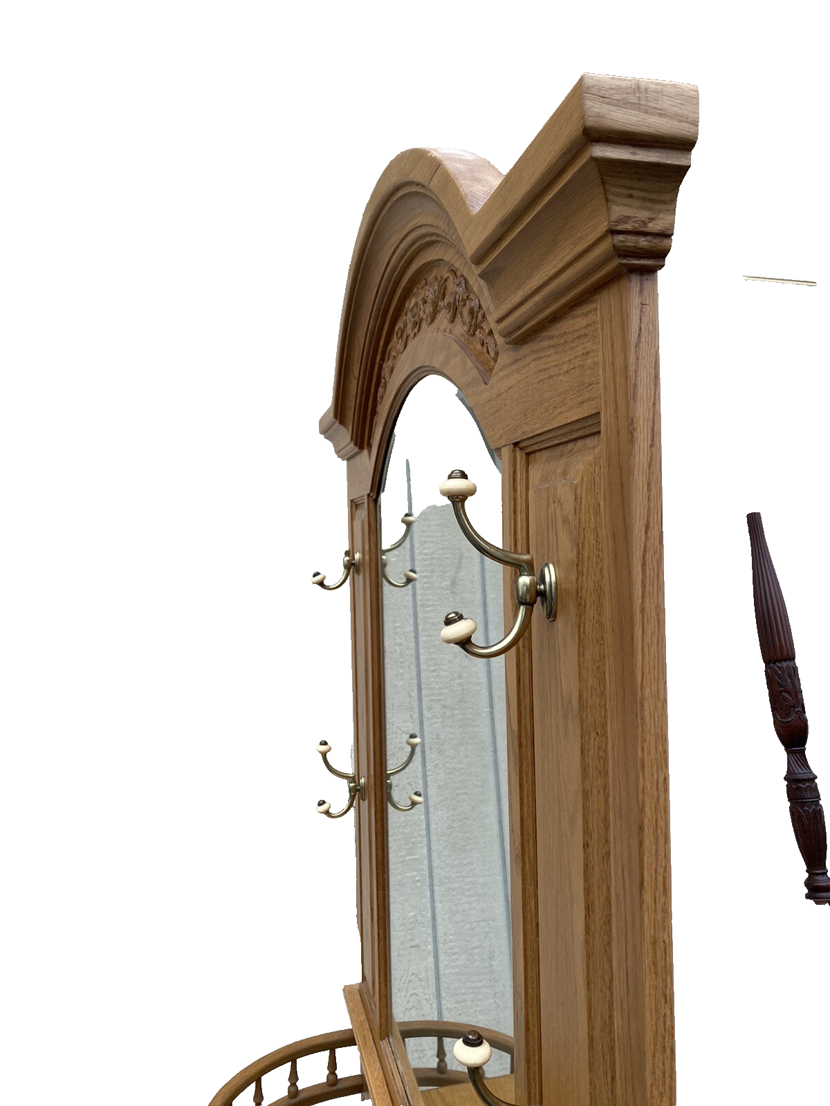 64774  Oak Hall Seat Hat Rack Umbrella Stand Curio