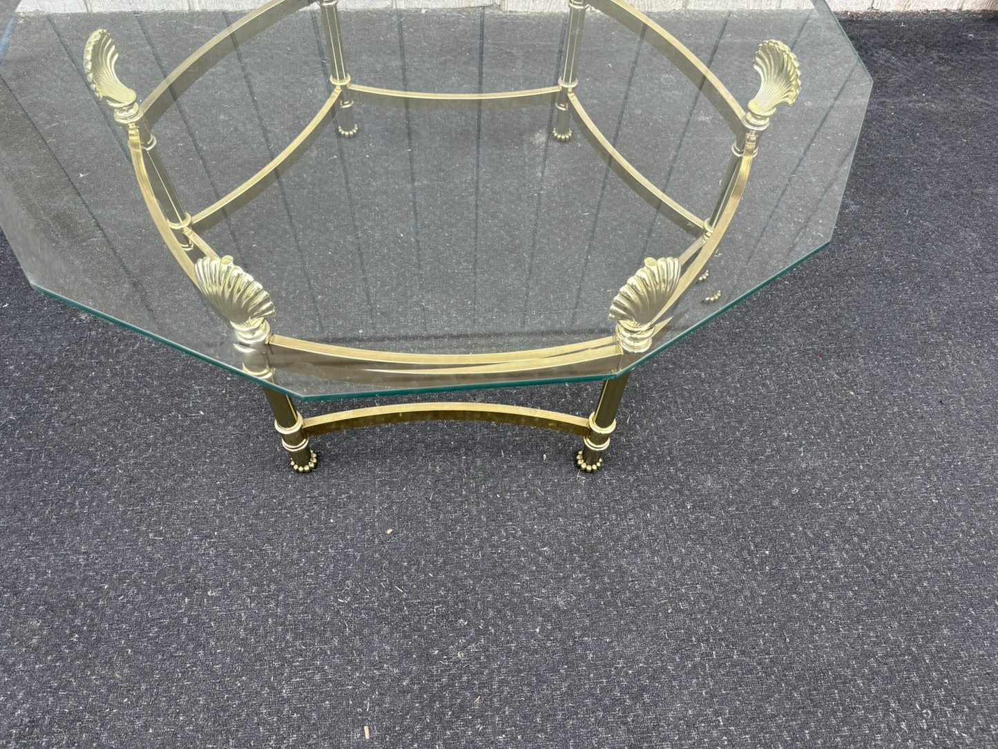 66743   QUALITY Brass and Glass Shell Design Coffee Table