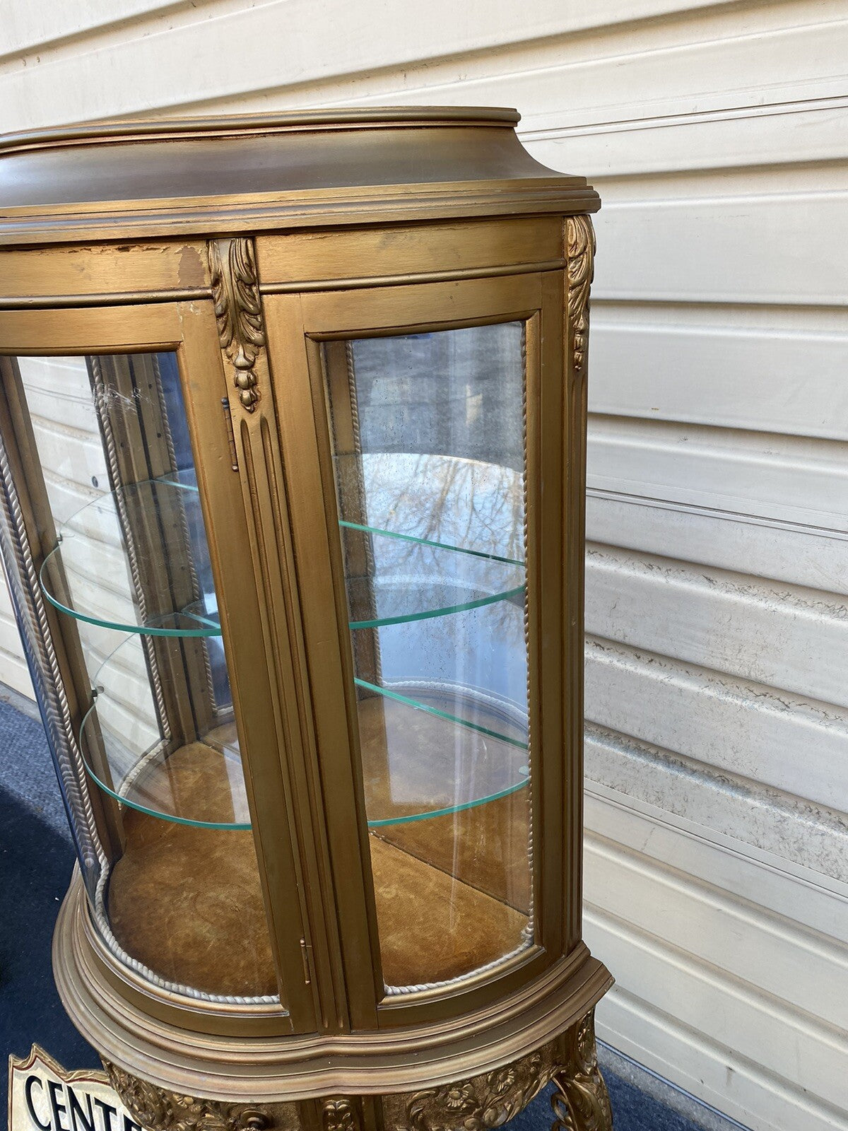 66114 Gold Louis XV Bow Glass Curio with 1 Drawer