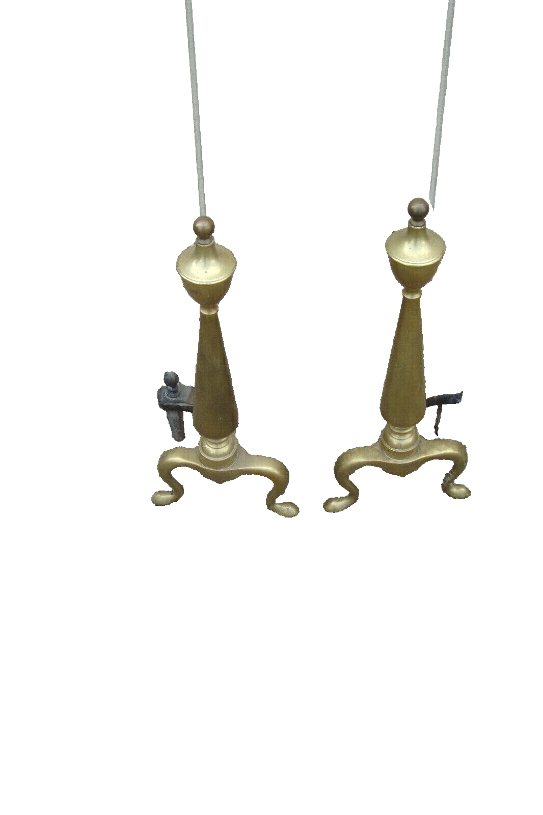 60996 Pair Brass Fireplace Mantle Mantel Andirons