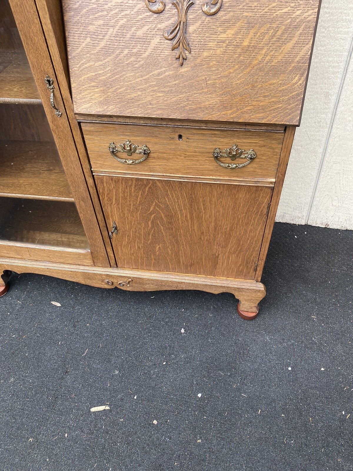 65325 Antique Oak Side By Side Bookcase Desk