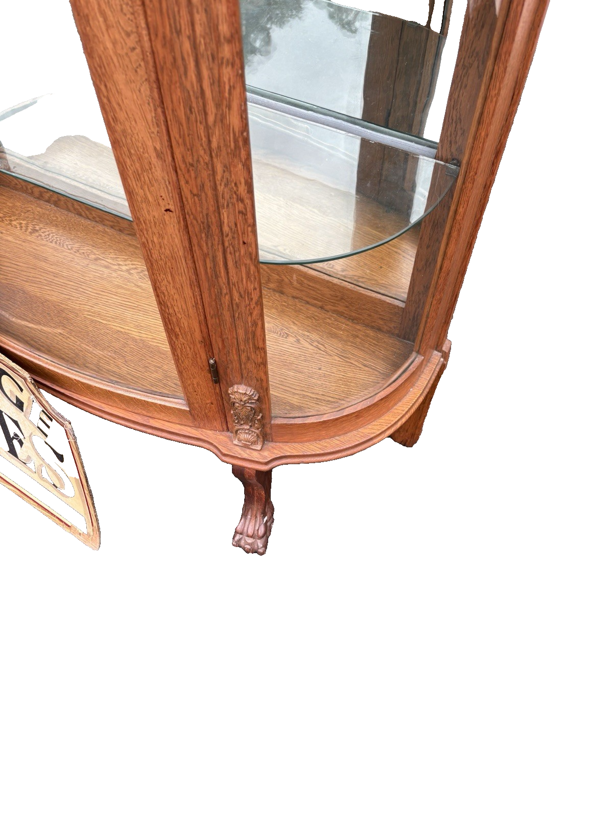 66846 Antique Victorian Oak Bow Glass Curio China Cabinet