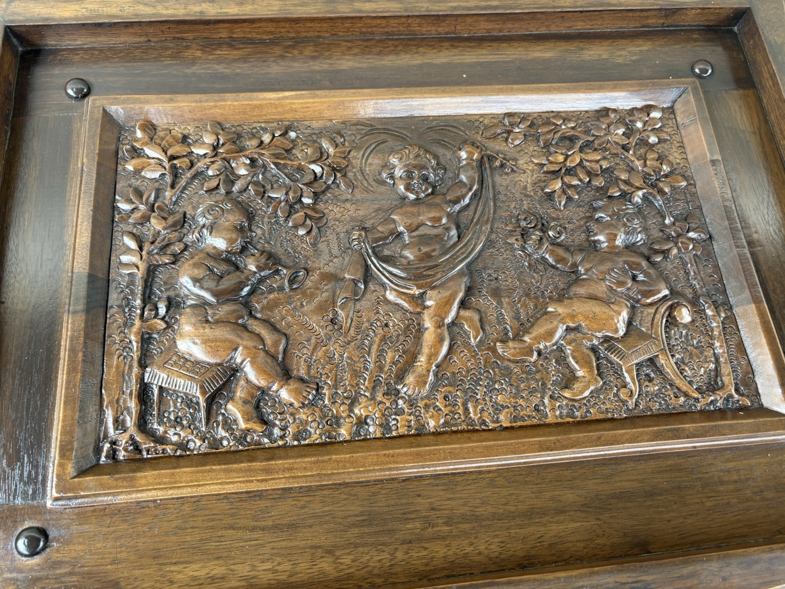66801    RARE Custom made  Antique Figural CHERUB Tray Top Coffee Table Stand