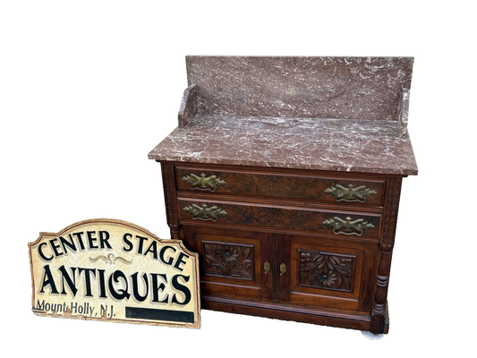 66900  Antique Victorian Mahogany Hand Carved Washstand Dresser