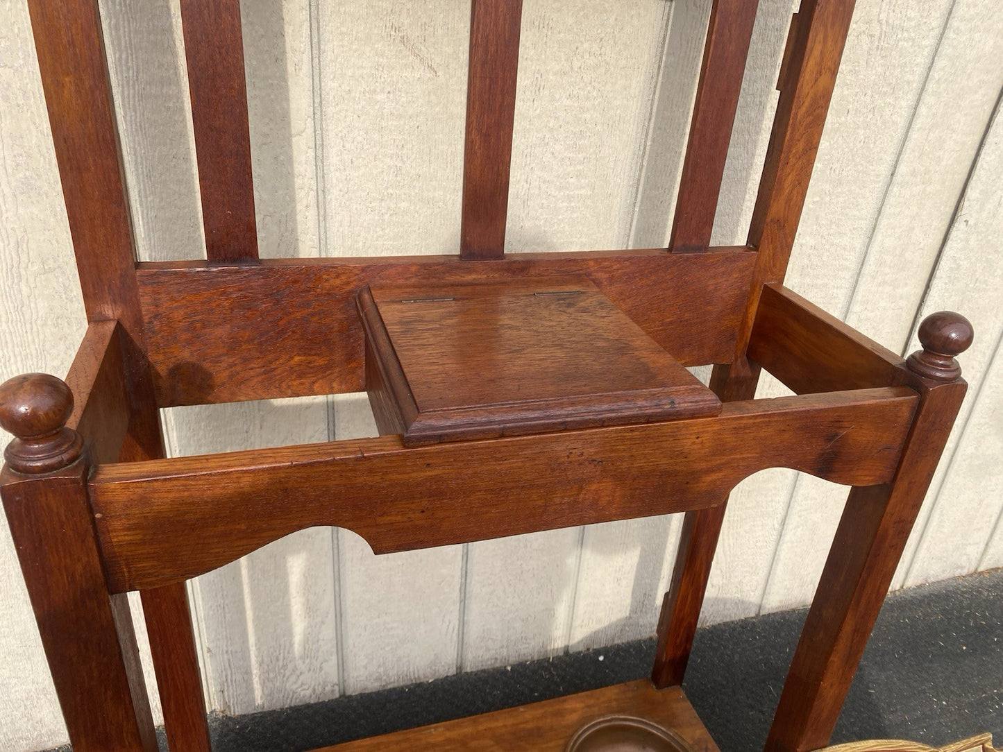66600 Antique Victorian Hat Rack Hallseat w/ Mirror + Umbrella Stand