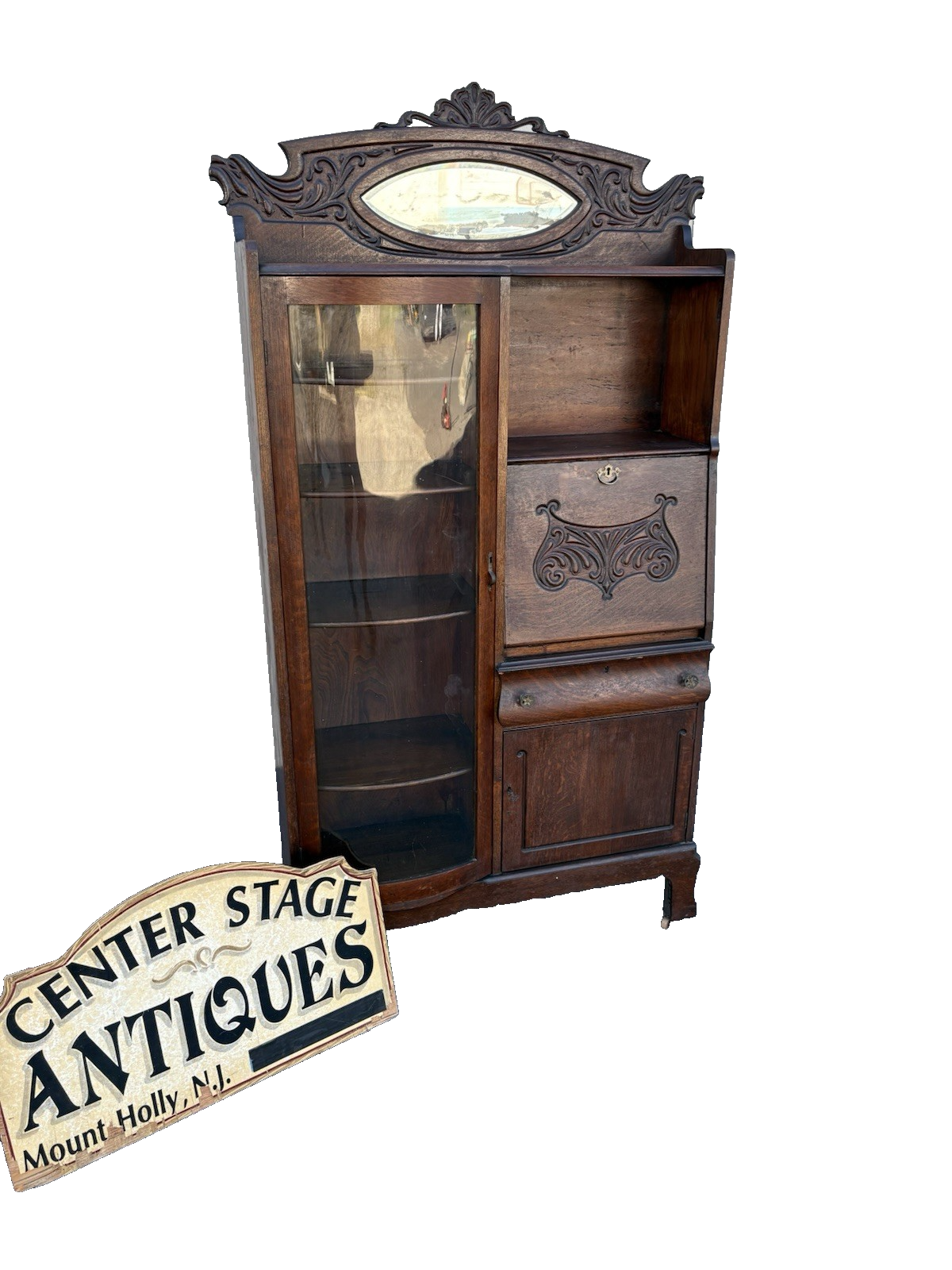 66770 Antique Victorian Oak Side by Side Desk with Bookcase
