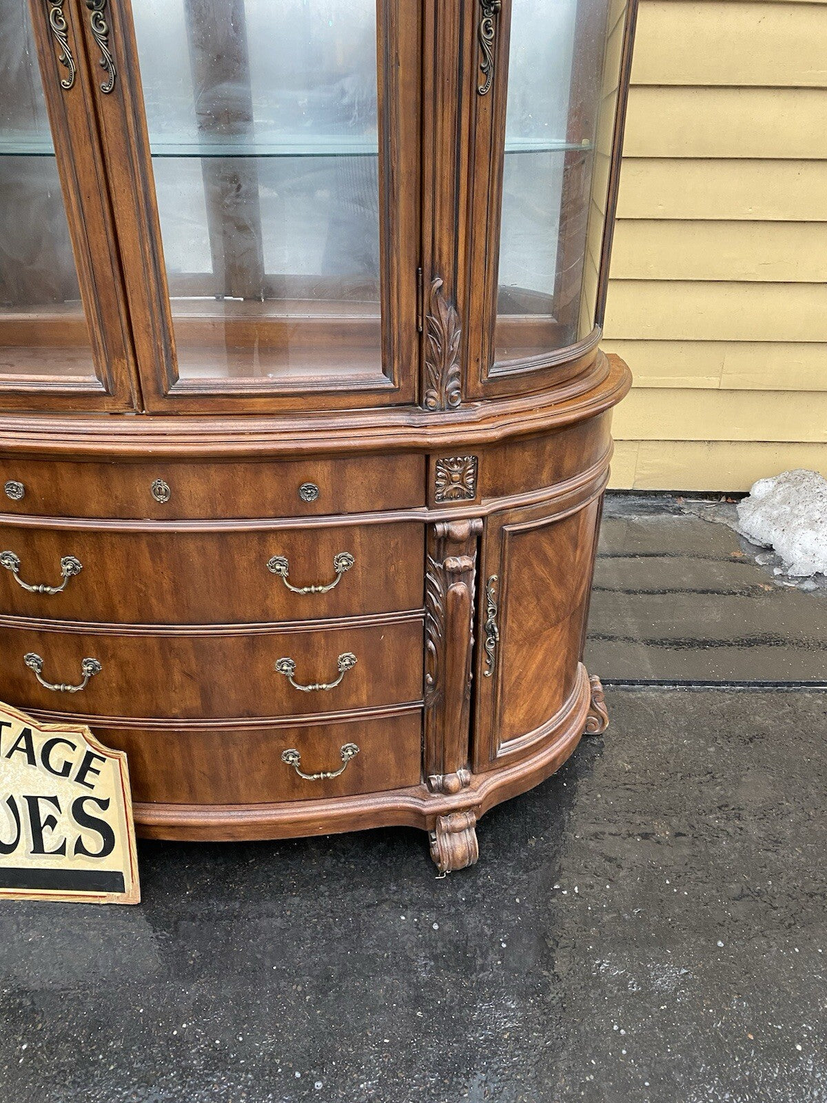 66397  Large Bow Glass PULASKI 2 Piece Curio Cabinet