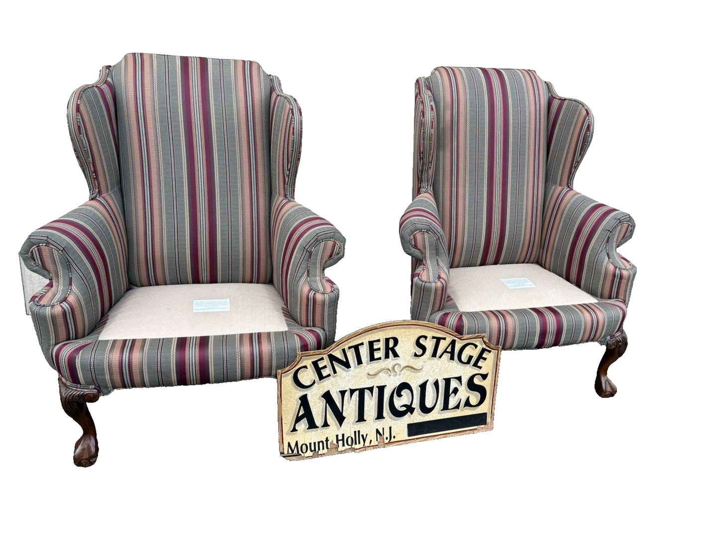 66662   Pair Claw Foot Wing Chair s Chairs