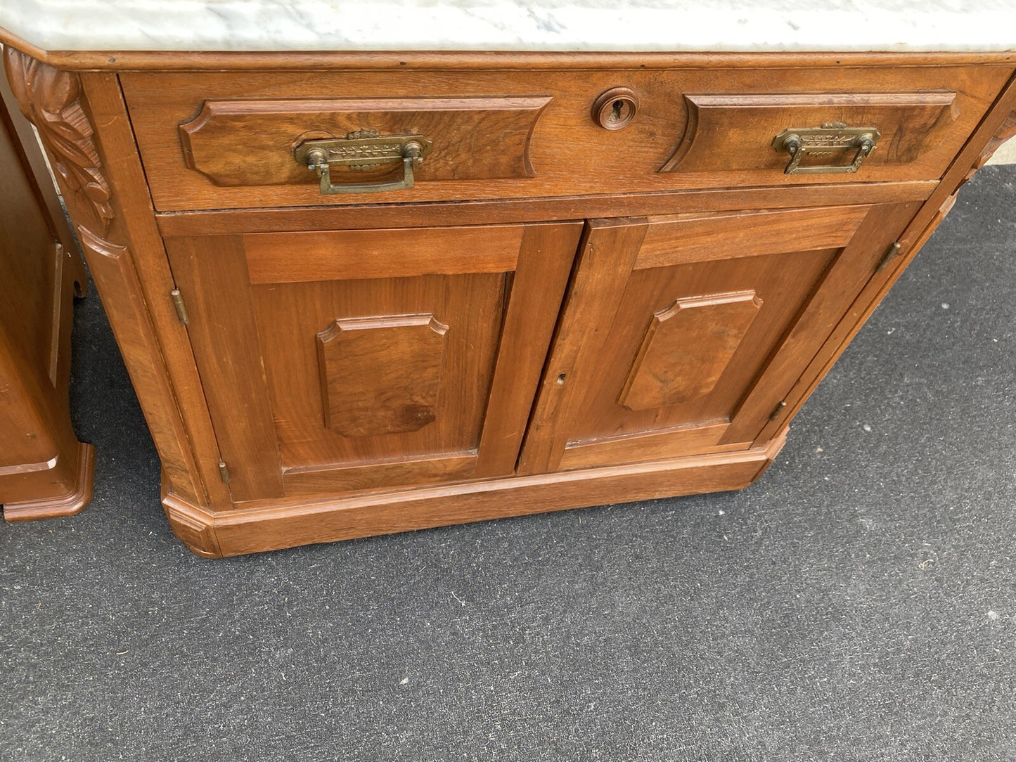 65513   Antique Walnut Marble Top Washstand Chest Stand 4 hole